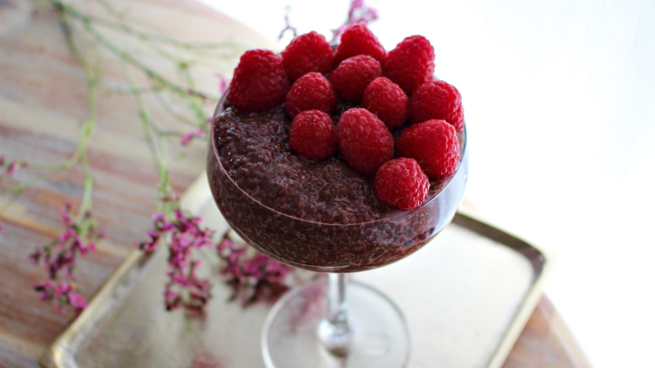 Choco Chia Pudding with Raspberries